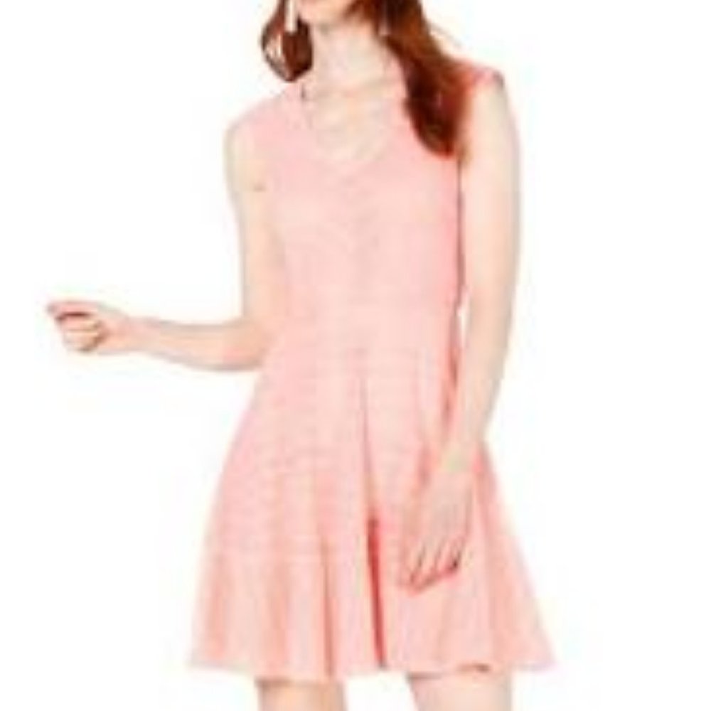 Bar III Perforated V-Neck Flounce Dress